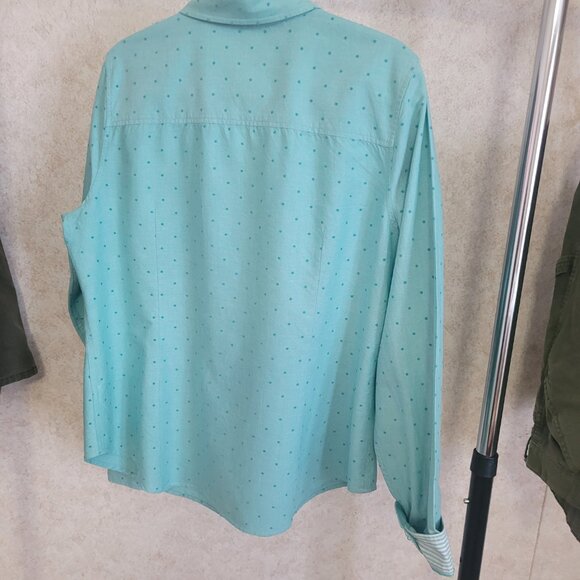 Blue Polka Dot Button Long Sleeve Shirt Womans Size XL - Picture 8 of 16